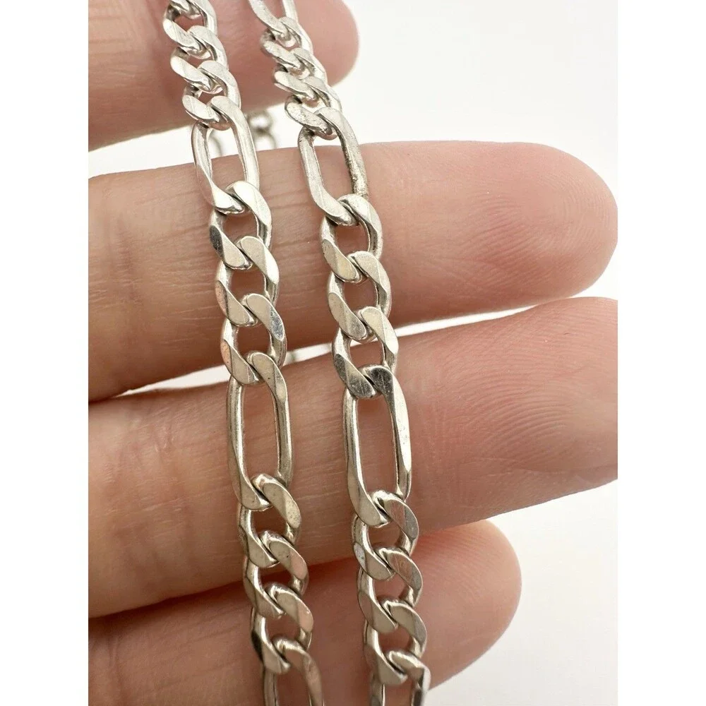 Solid 925 Sterling Silver Figaro Chain Necklace ITALY Men Women 4.3mm 24”